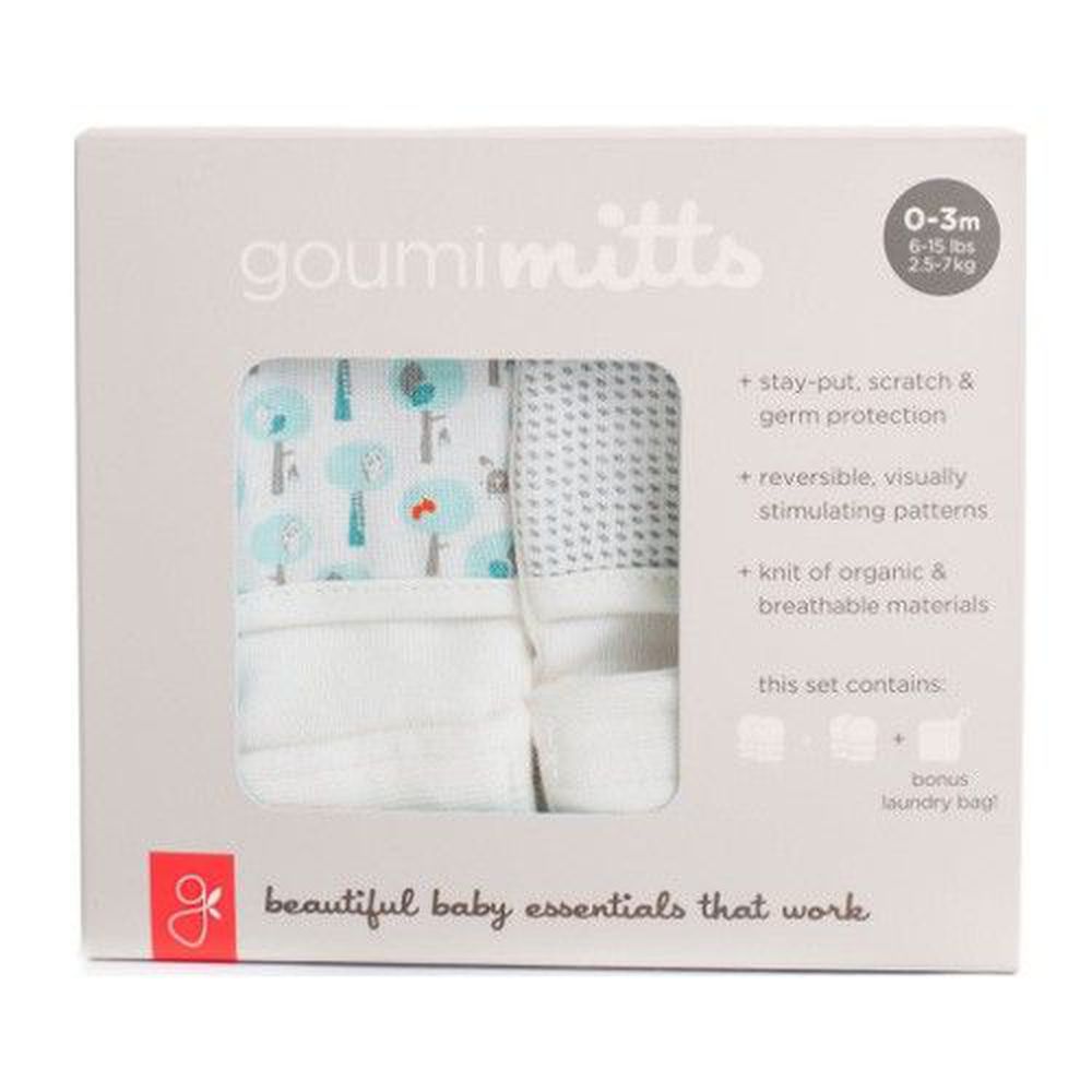 美國 GOUMIKIDS - 有機棉手套2入組組合禮盒-灰色點點+愛心小樹