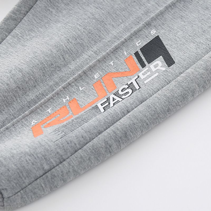 運動風棉質腰鬆緊加寬束口休閒長褲-RUN FASTER-淺灰色