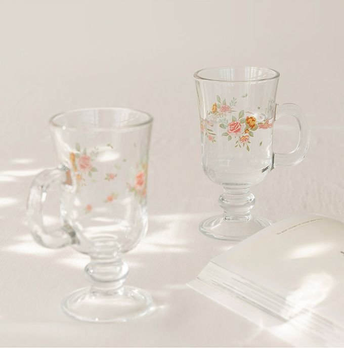 韓國 SSUEIM - 古典玫瑰系列把手玻璃杯2件組225ml