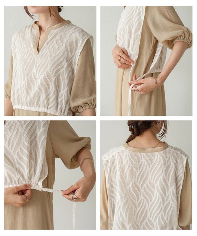 日本 Bab - 輕盈蕾絲緹花多層次短袖洋裝-象牙白