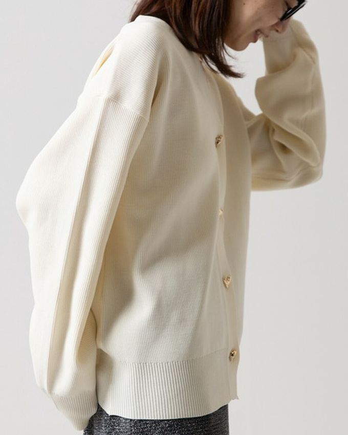 日本 gleam - 愛心金屬扣柔美羅紋開襟衫/外套-黑