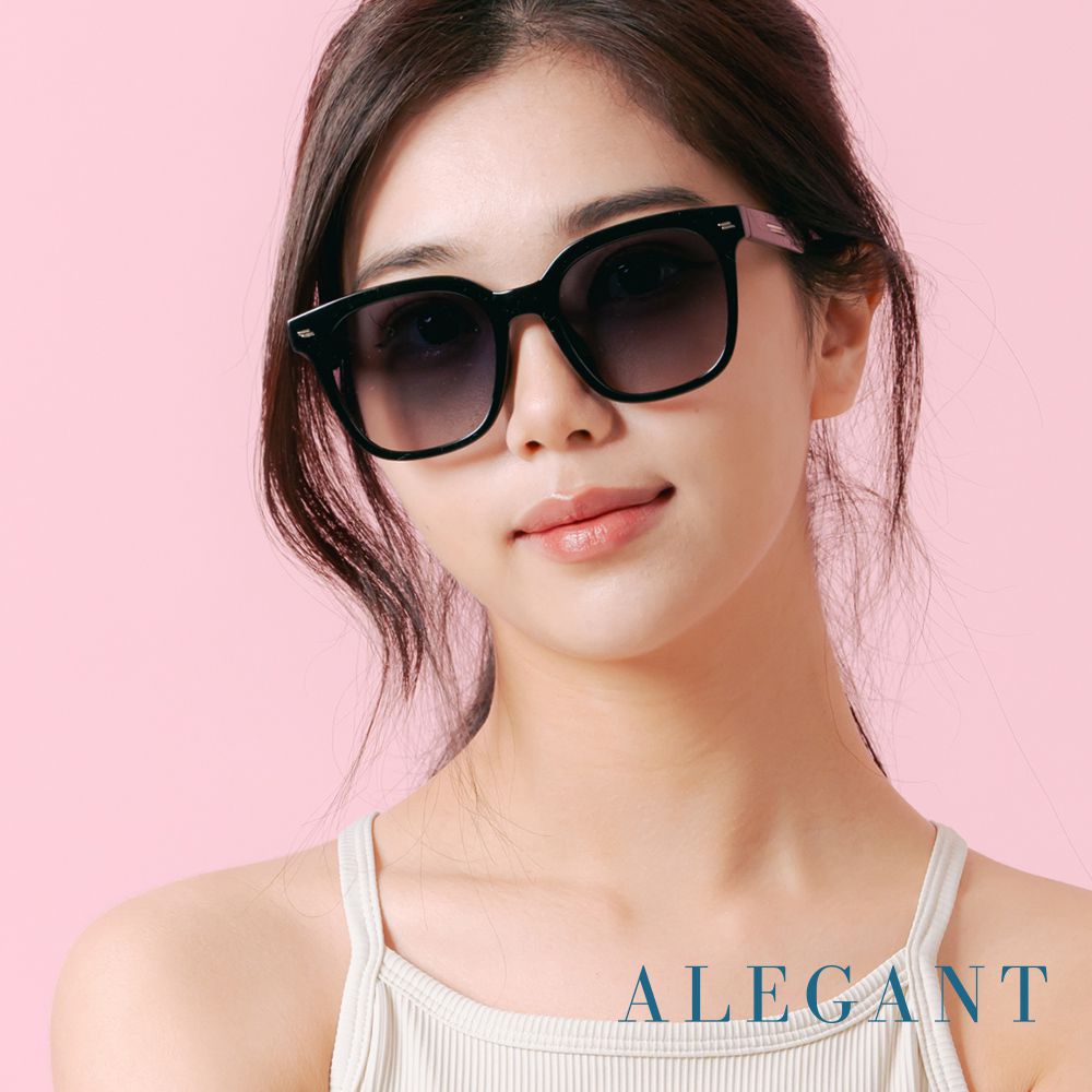 ALEGANT - 韓系時尚海松茶黑線條感方框TR90偏光墨鏡│UV400太陽眼鏡