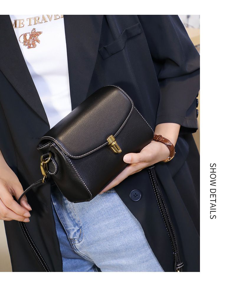 真皮時尚簡約小方包/斜背包-墨綠色 (17.5x12x7.5cm)