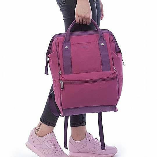 日本 Anello - 棉質尼龍風大開口後背包 10POCKET-mini小尺寸-GY灰