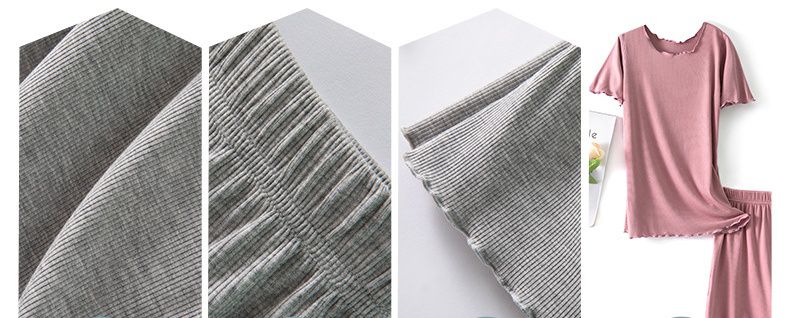 木耳邊圓領莫代爾Bra T短袖家居服套裝-粉色