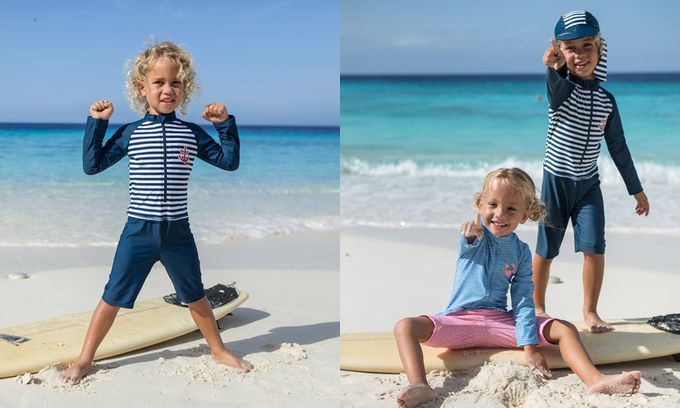 德國Playshoes - 抗UV長袖防曬防寒兒童連身泳裝-海軍風