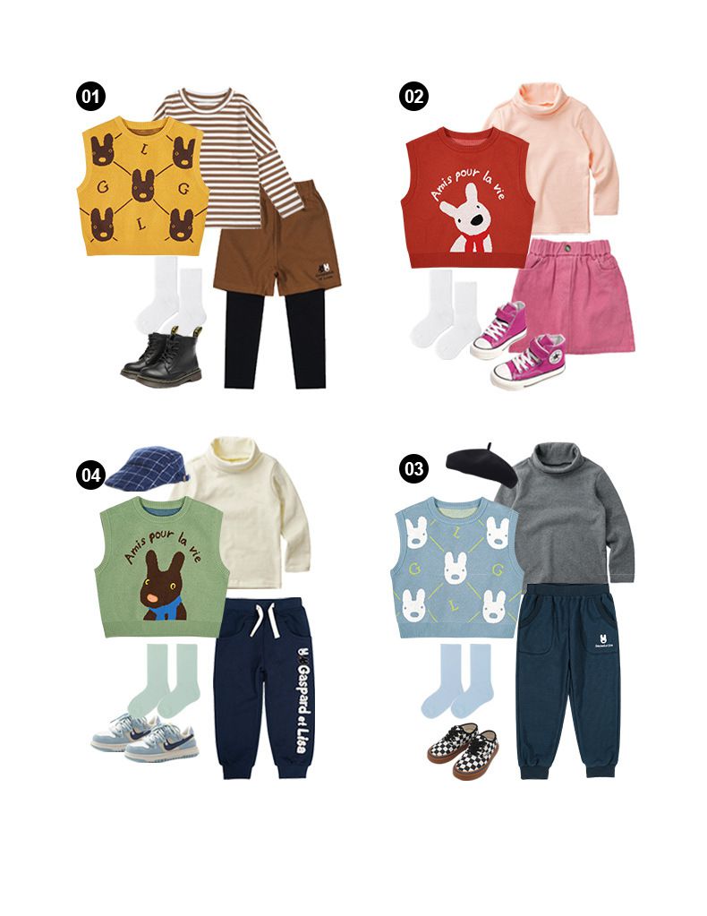 Minizone - 純棉針織保暖背心-卡通人物卡斯波-綠色