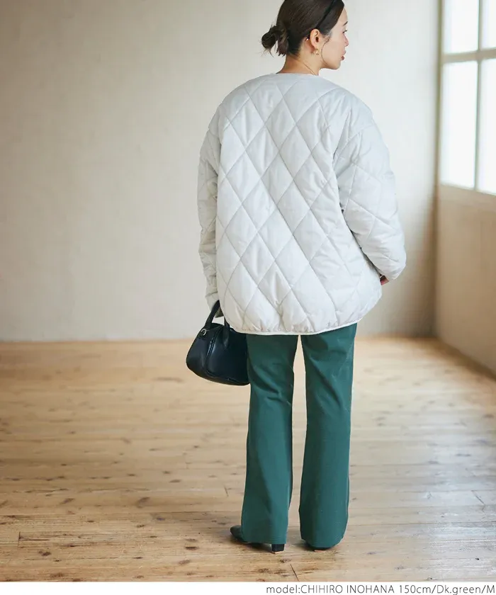 日本 COCA - 裏起毛摺線美腿微喇叭褲-黑