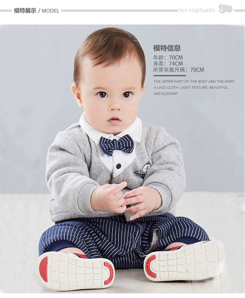 麗嬰房 - 網路獨家款 紳士領結條紋連身褲-淺藍