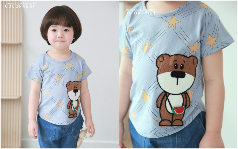 韓國 Coco rabbit - 立體西瓜星空熊熊T-天藍