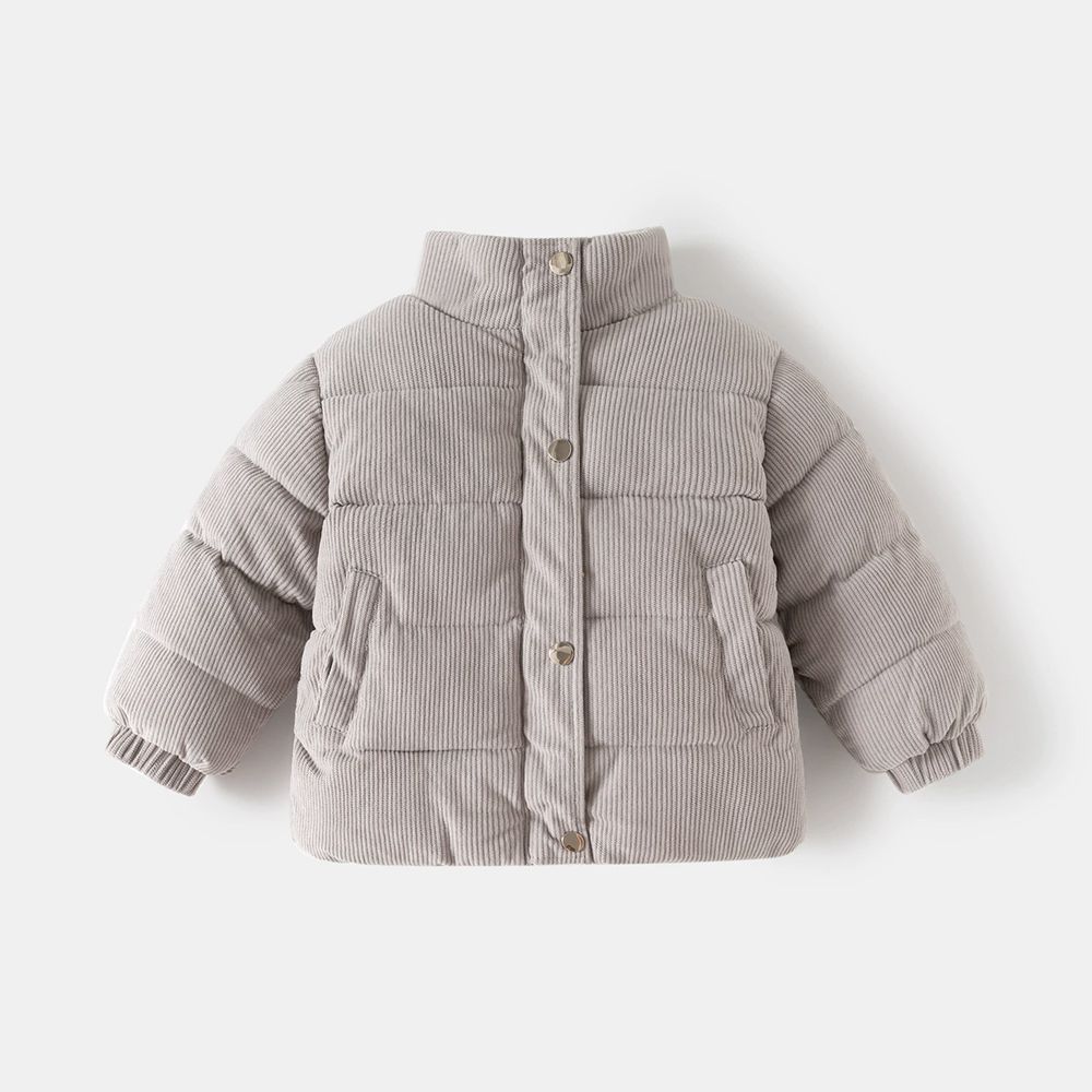 保暖燈芯絨鋪棉外套-淺灰