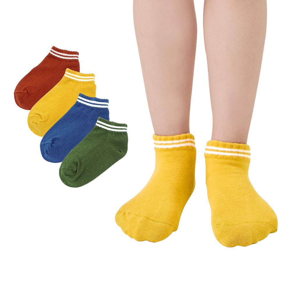 GIAT - 4雙組-兒童消臭機能棉襪-C款-紅咖+土黃+深藍+深綠