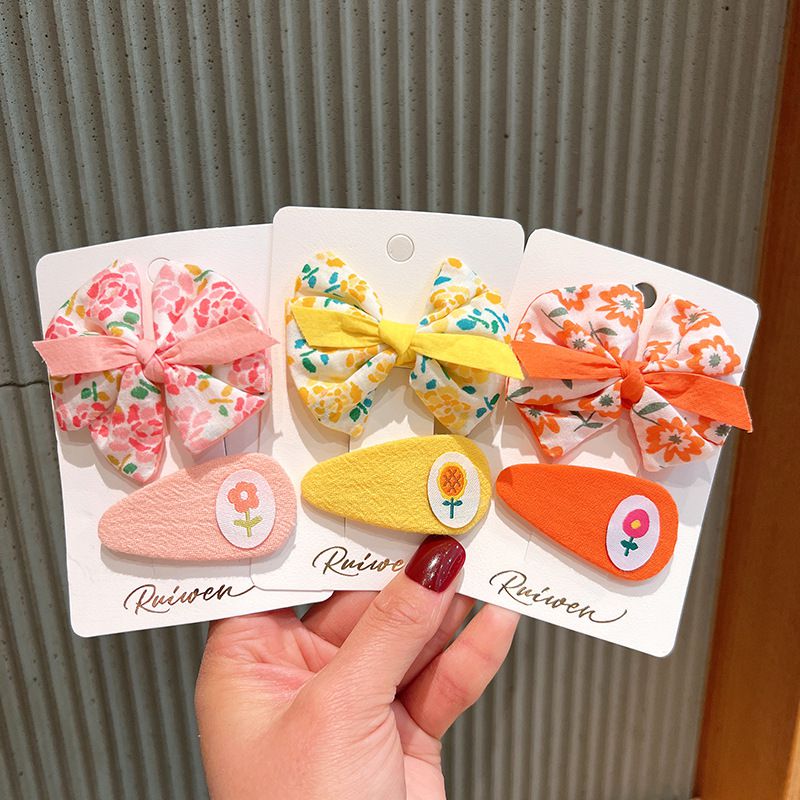 甜美印花布藝髮夾2件組-小花-粉色