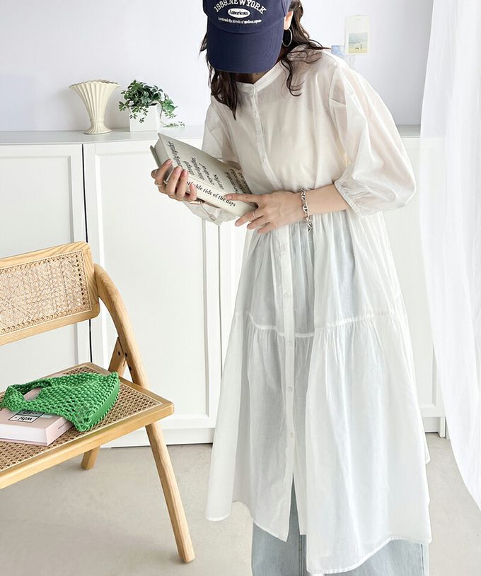 日本 Classical Elf - 2way前後穿 純棉輕透開襟襯衫洋裝-白