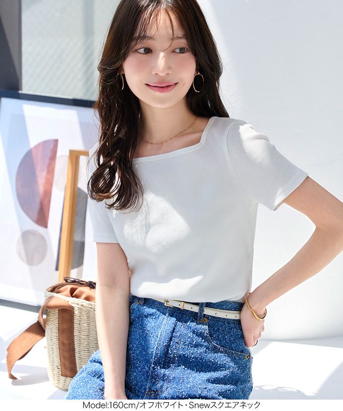 日本 Kobe Lettuce - [人氣定番]彈性羅紋短袖上衣-(可選領)-淺灰