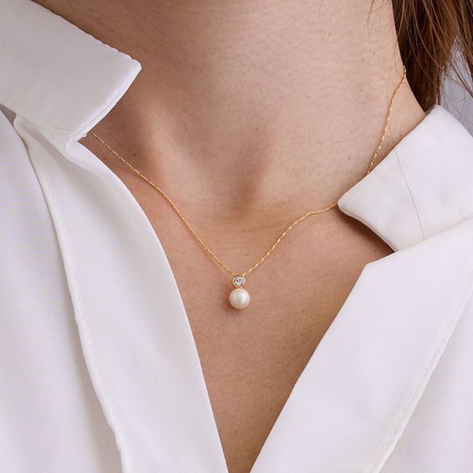 日本 Melody Accessory - 日本製 葫蘆形寶石珍珠疊搭項鍊-金