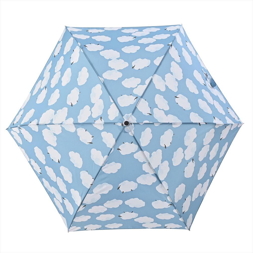 日本 nifty colors - 抗UV輕量 晴雨兩用折疊傘-雲朵綿羊-水藍 (直徑98cm/195g)