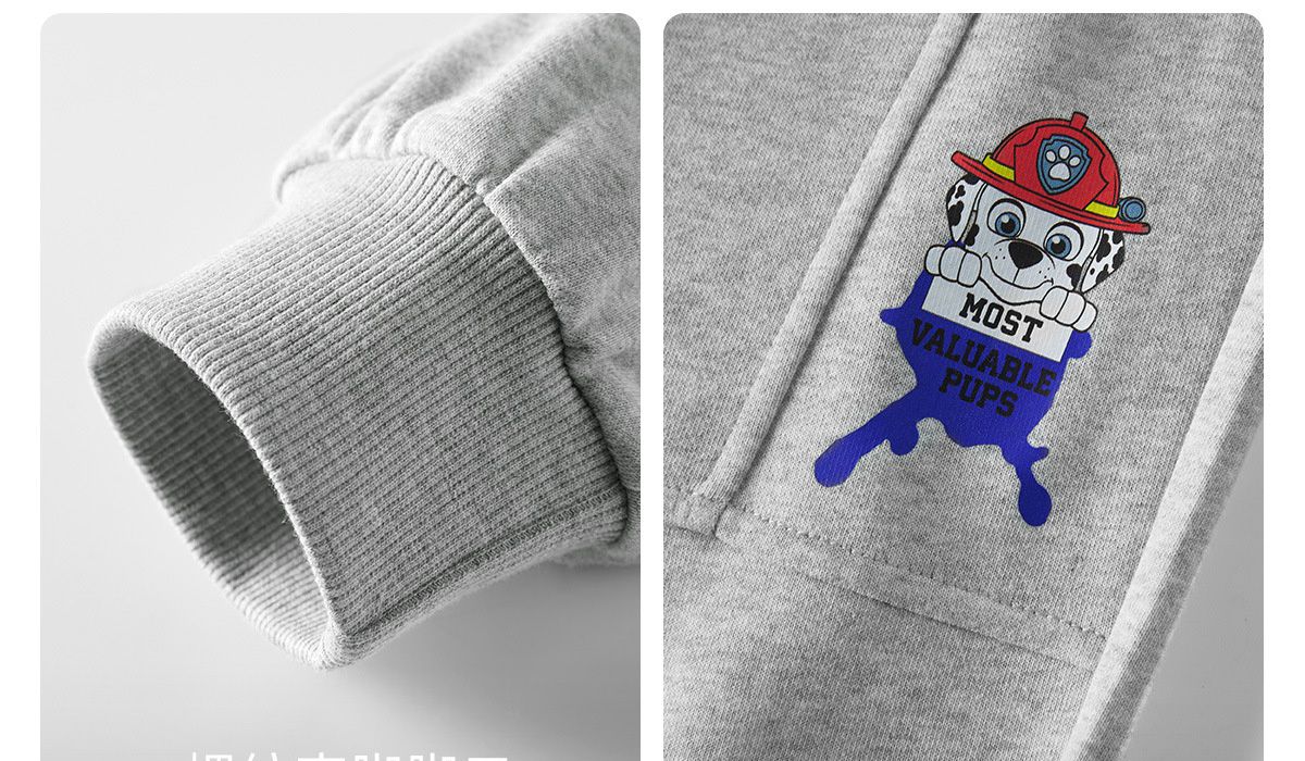 卡通汪汪隊棉質束口休閒運動長褲-卡通人物毛毛-灰色