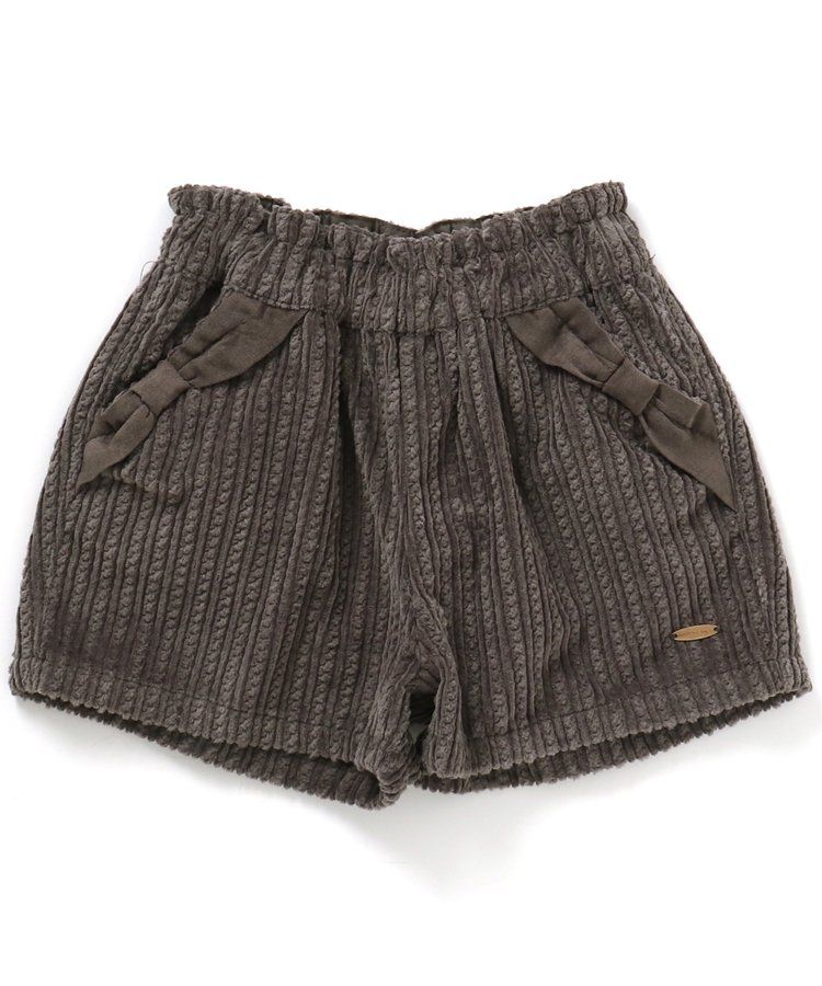 日本 apres les cours - 蝴蝶結口袋燈芯絨短褲-葡萄紫