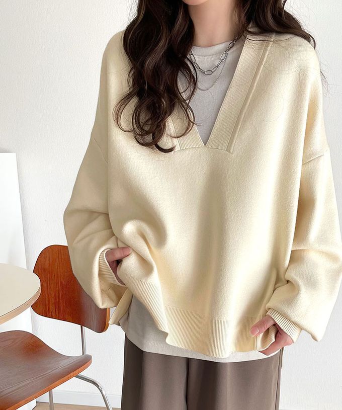 日本 Classical Elf - 俐落深V都會感柔軟針織上衣-粉紅