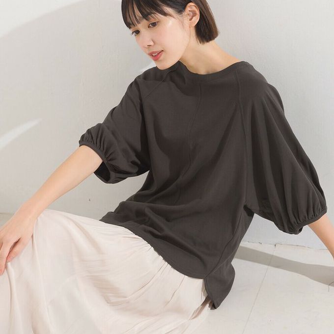 日本 OMNES - 抗透汗 薄透氣球七分袖上衣-白