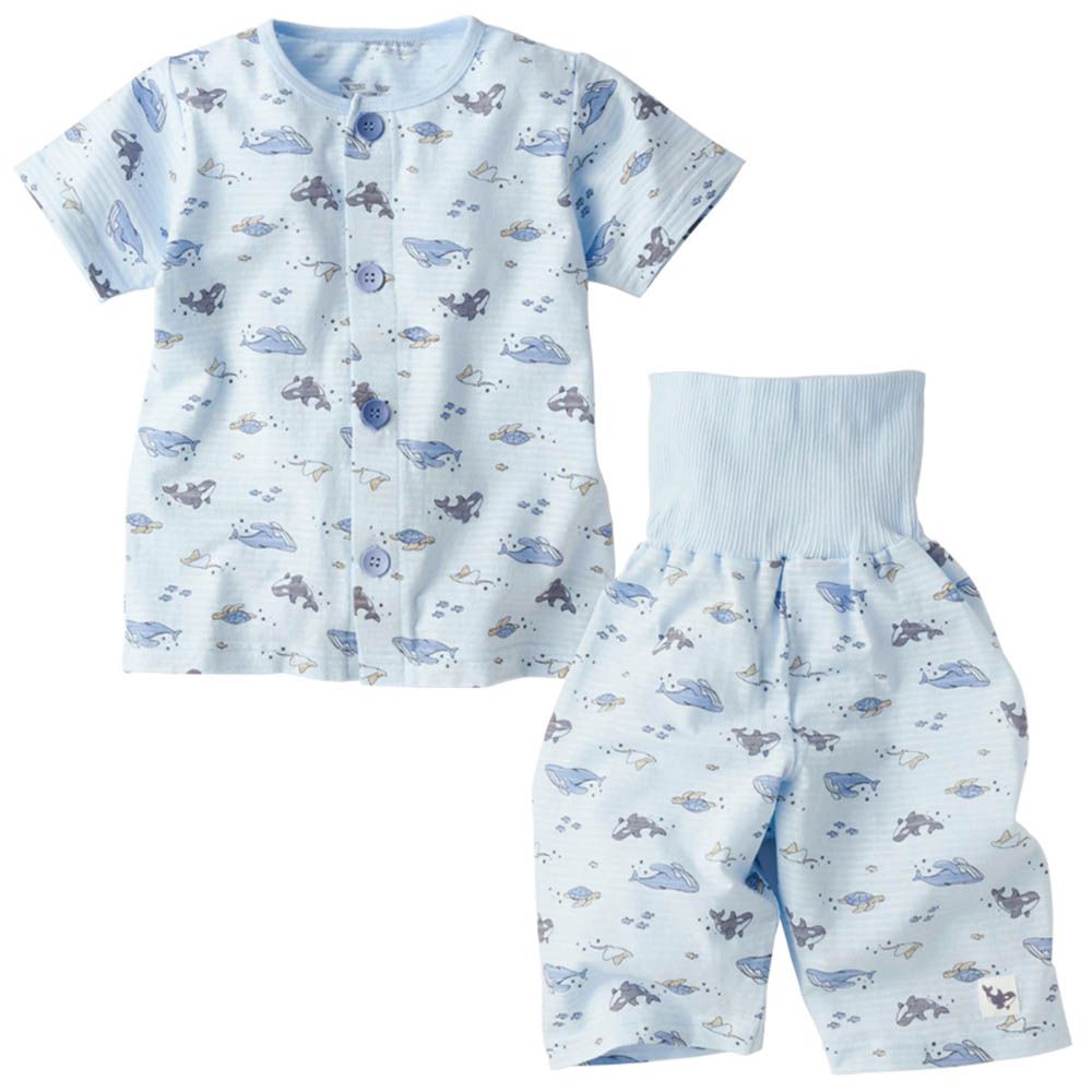 短袖家居服 穿衣練習前開式-虎鯨-淺藍色