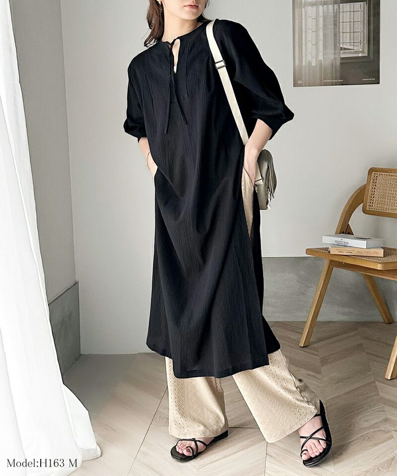 日本 Classical Elf - 透氣楊柳慵懶感開襟長袖洋裝-灰藍