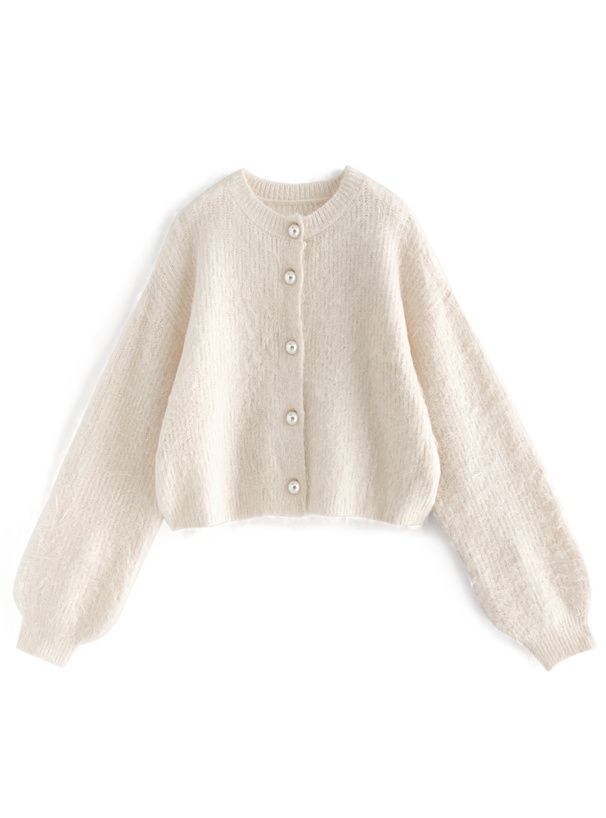 日本 GRL - 羊毛混溫柔珍珠釦針織外套-奶茶棕 (F)