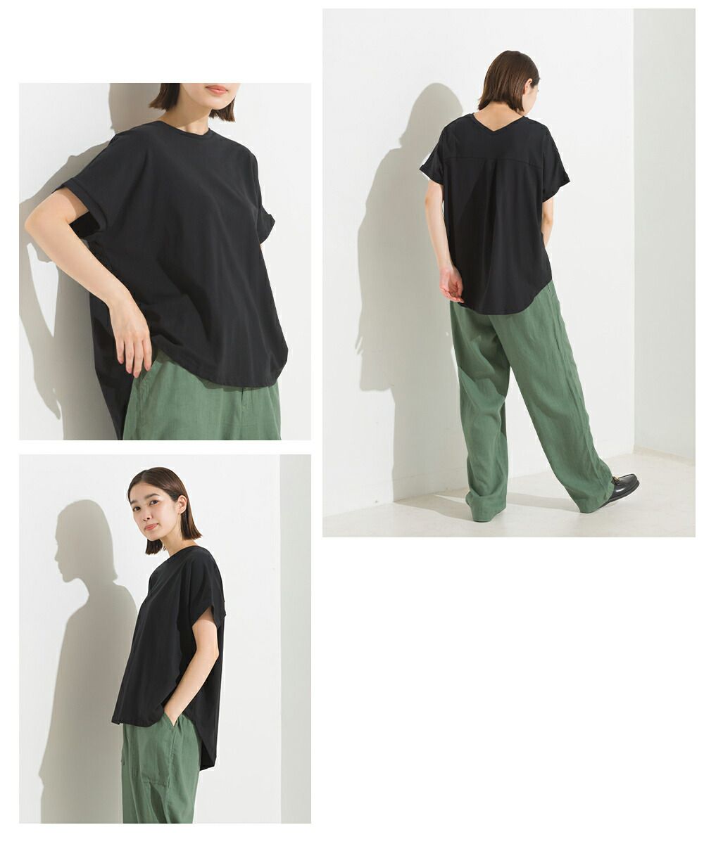 日本 OMNES - 舒適天竺棉前短後長短袖上衣-薄荷綠