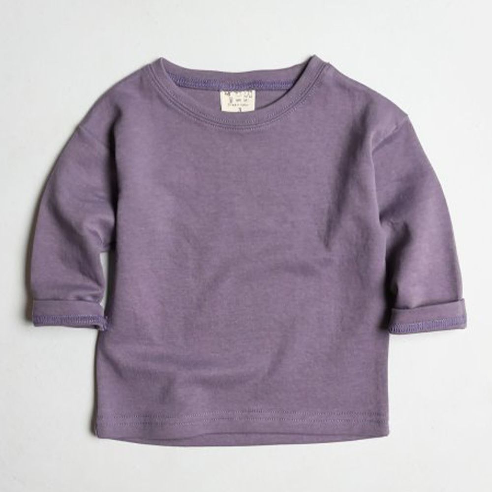 韓國製 - 水洗加工棉單色百搭上衣-紫