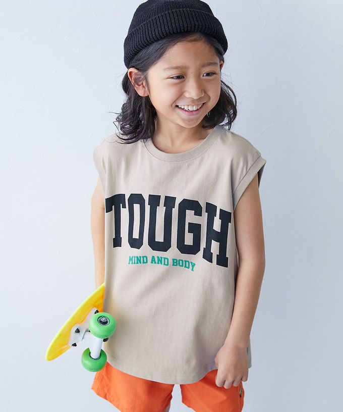 日本 devirock - 100%棉 定番印花寬版無袖上衣-小字logo-灰黑