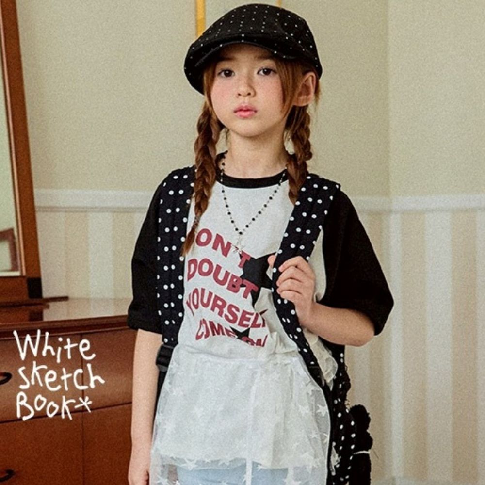 W.S.B. 純棉拼色短袖上衣-波浪造型文字印-白X黑