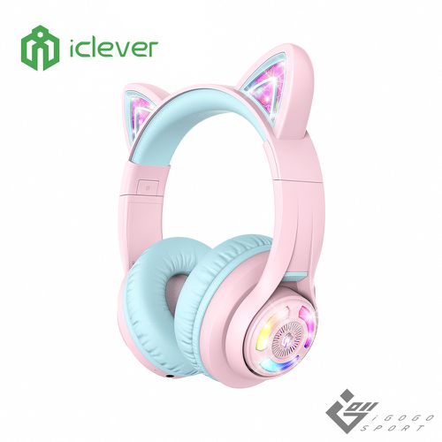 iClever - BTH13 炫光無線兒童耳機-粉紅色-閃耀貓耳造型與多段式聽力保護