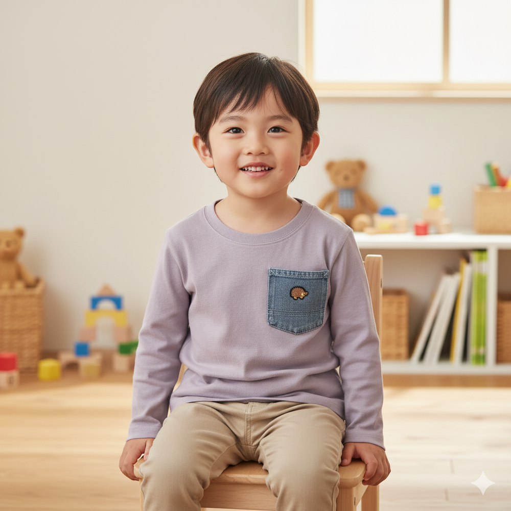 T恤-丹寧布口袋-紫色