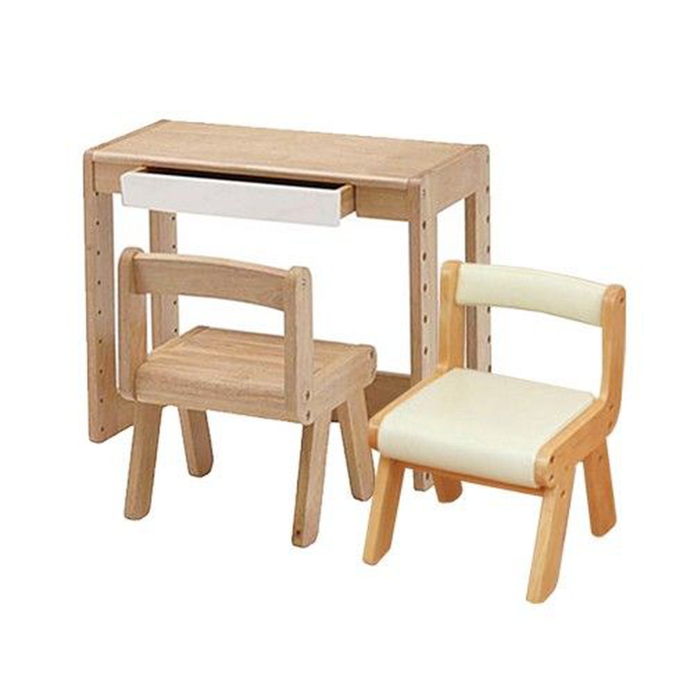 日本 na-KIDS - 兒童升降學習桌椅組+軟座靠背椅-清新米