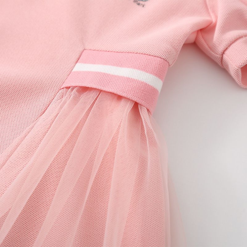 卡通SNOOPY翻領收腰網紗短袖連身裙-Belle愛心-藍色