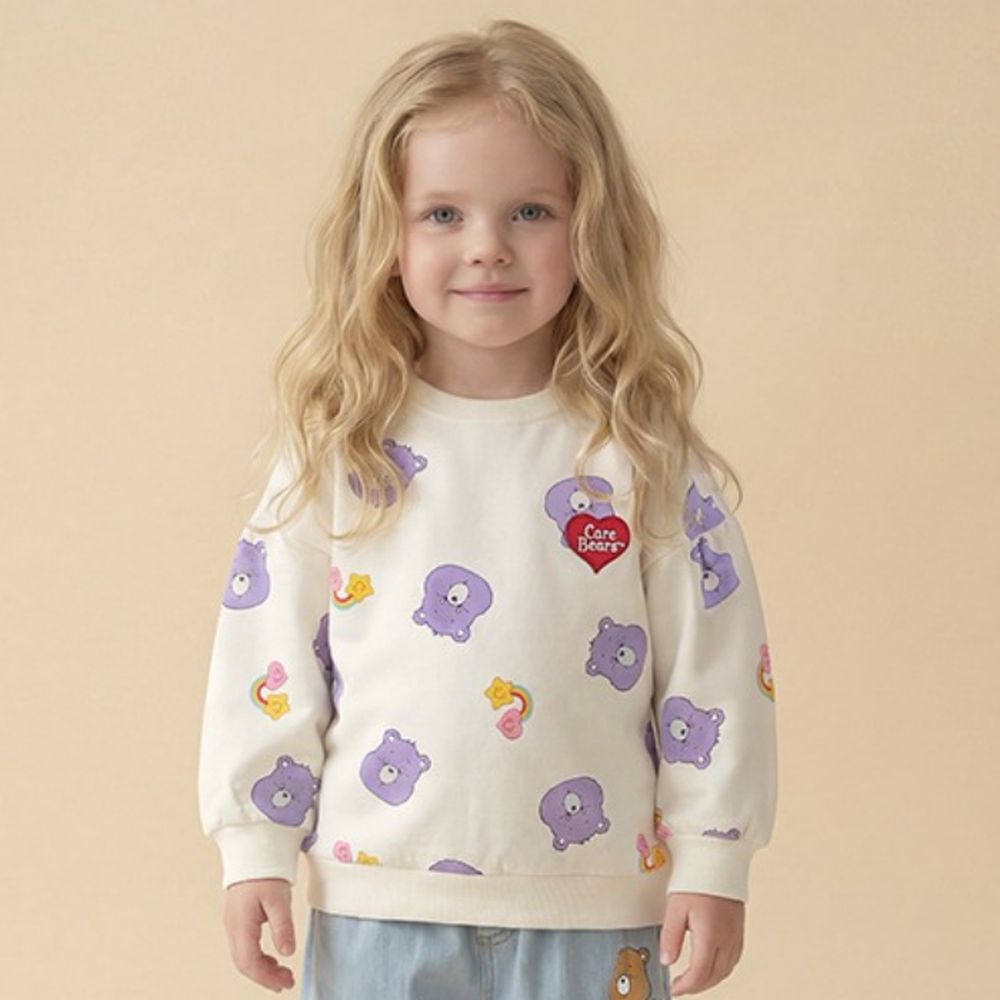 聯名款滿版彩虹熊熊印長袖大學T-象牙白