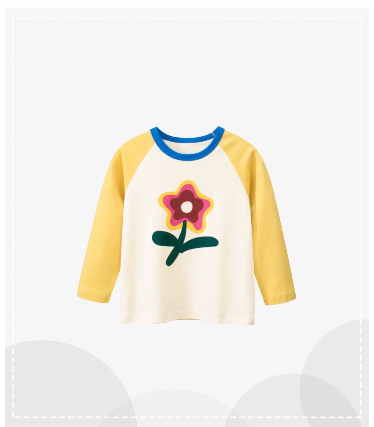 純棉長袖上衣-繽紛花朵-黃+杏