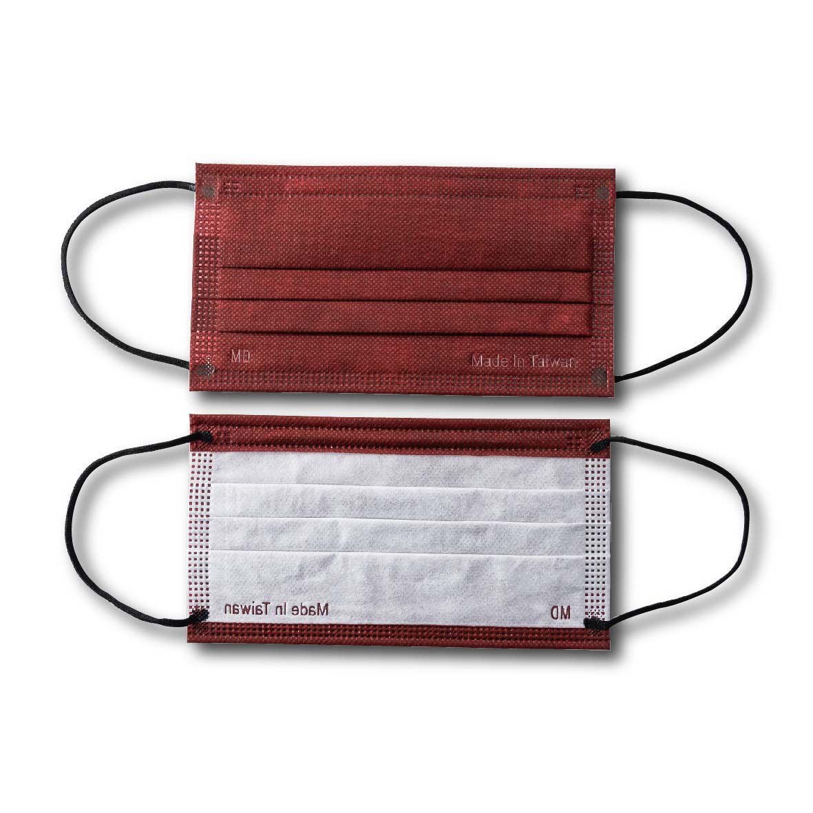 YSH 益勝軒 - 成人醫療級三層平面口罩/雙鋼印/台灣製/滿版-醇酒紅 (17.5x9.5cm)-30入/盒(未滅菌)單片包裝