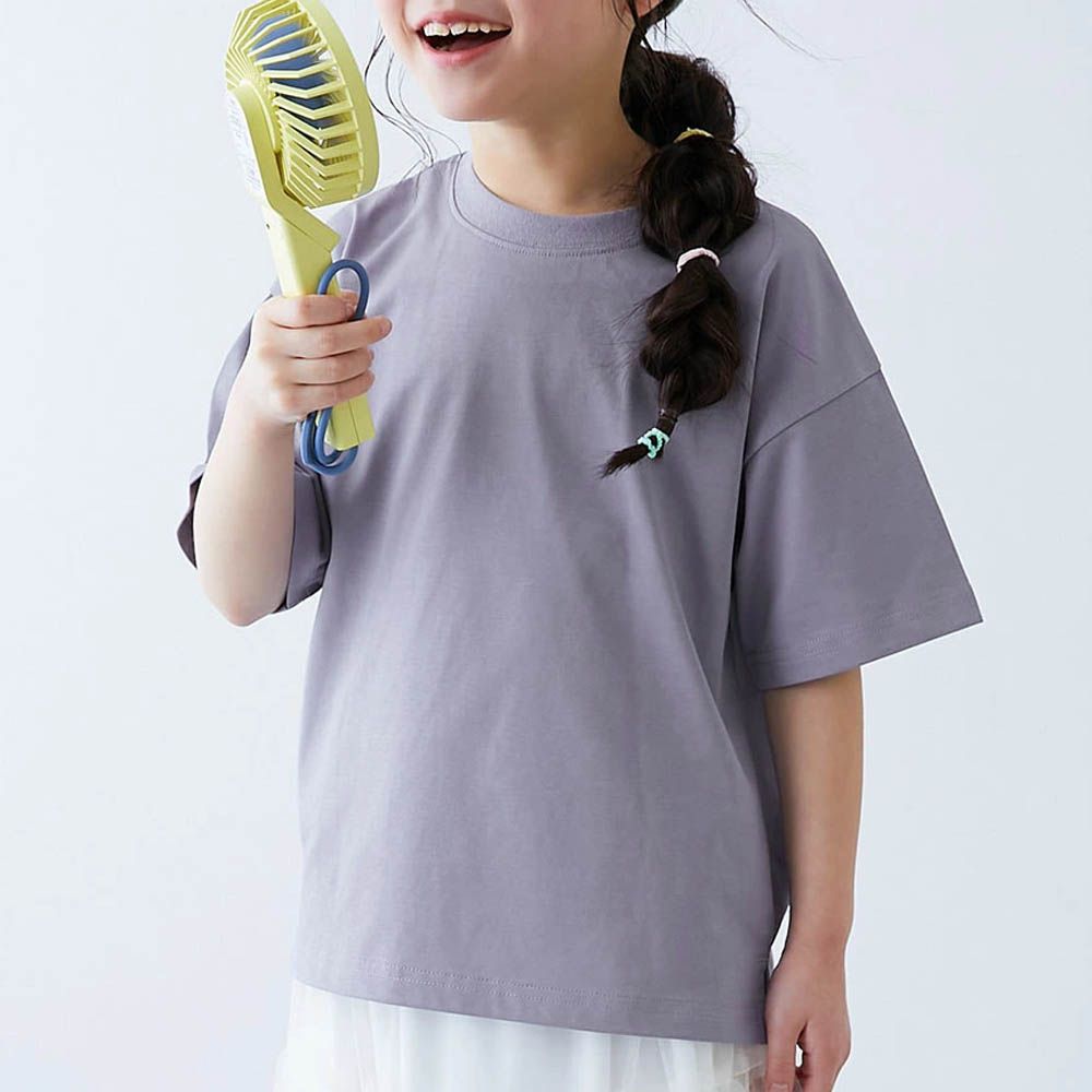 接觸涼感 落肩廓形素色短袖上衣-淺紫