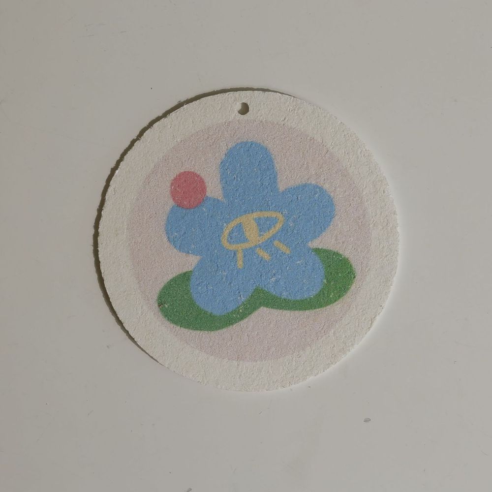 卡通吸水印花壓縮木漿海綿洗碗刷-小藍花 (9x9cm)