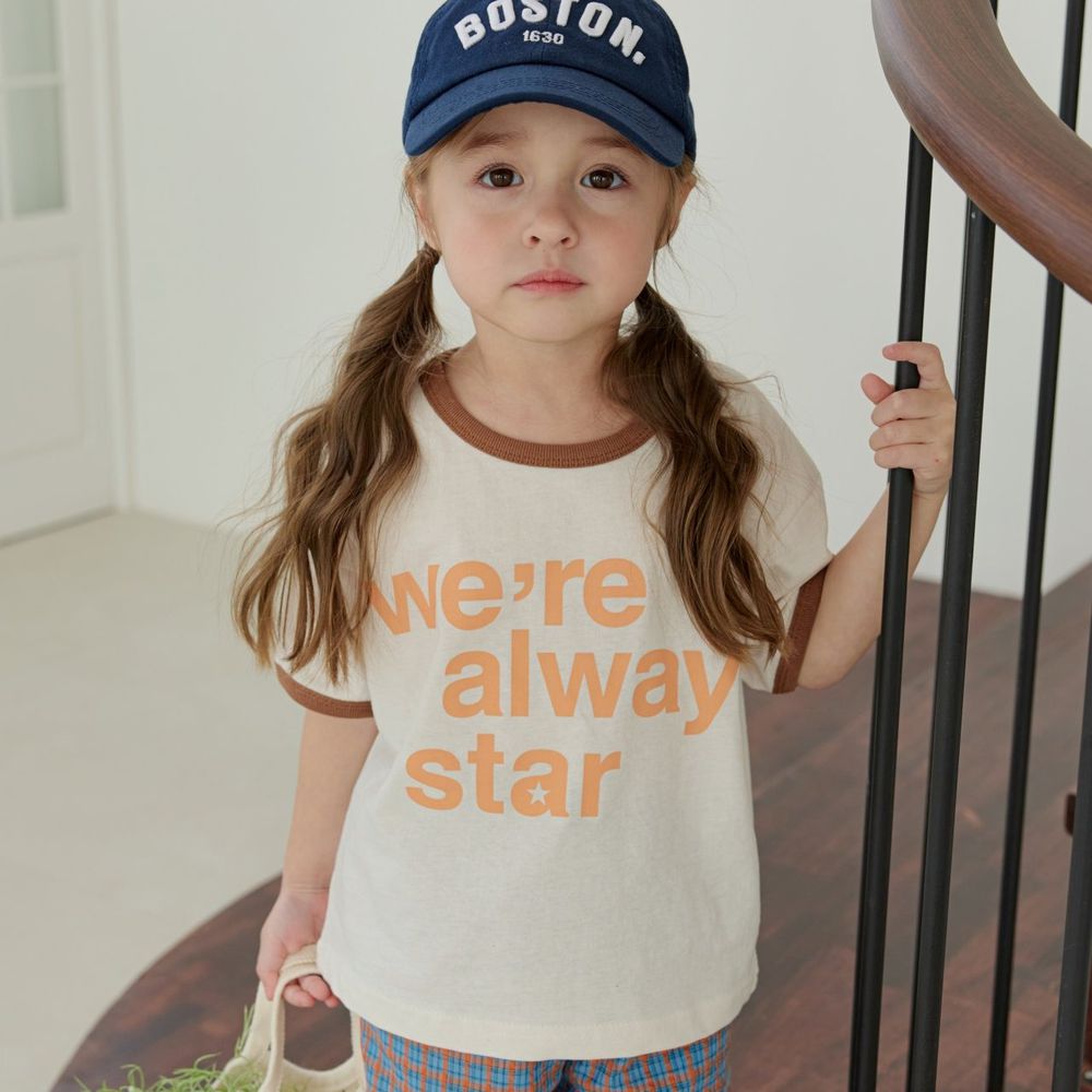 ERINJ 撞色包邊純棉短袖上衣-Star-米杏