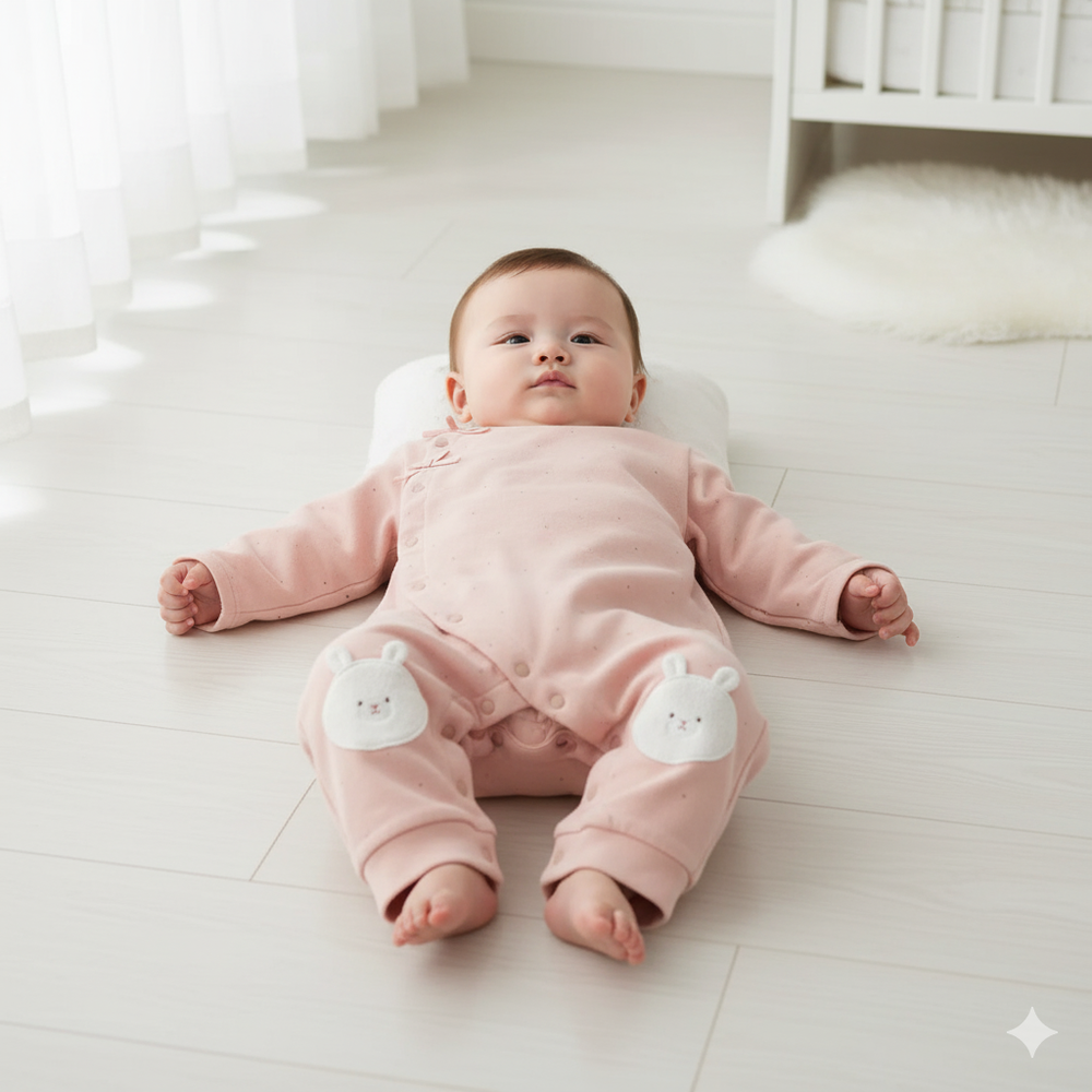 長袖兔裝 爬行神隊友-造型屁屁毛巾布-粉紅色