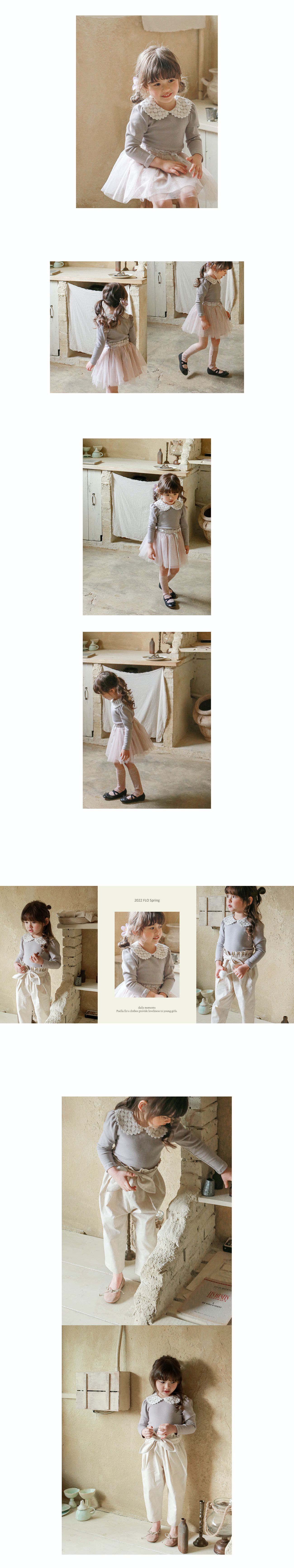 韓國 Puellaflo - 蕾絲雕花領公主袖上衣-灰