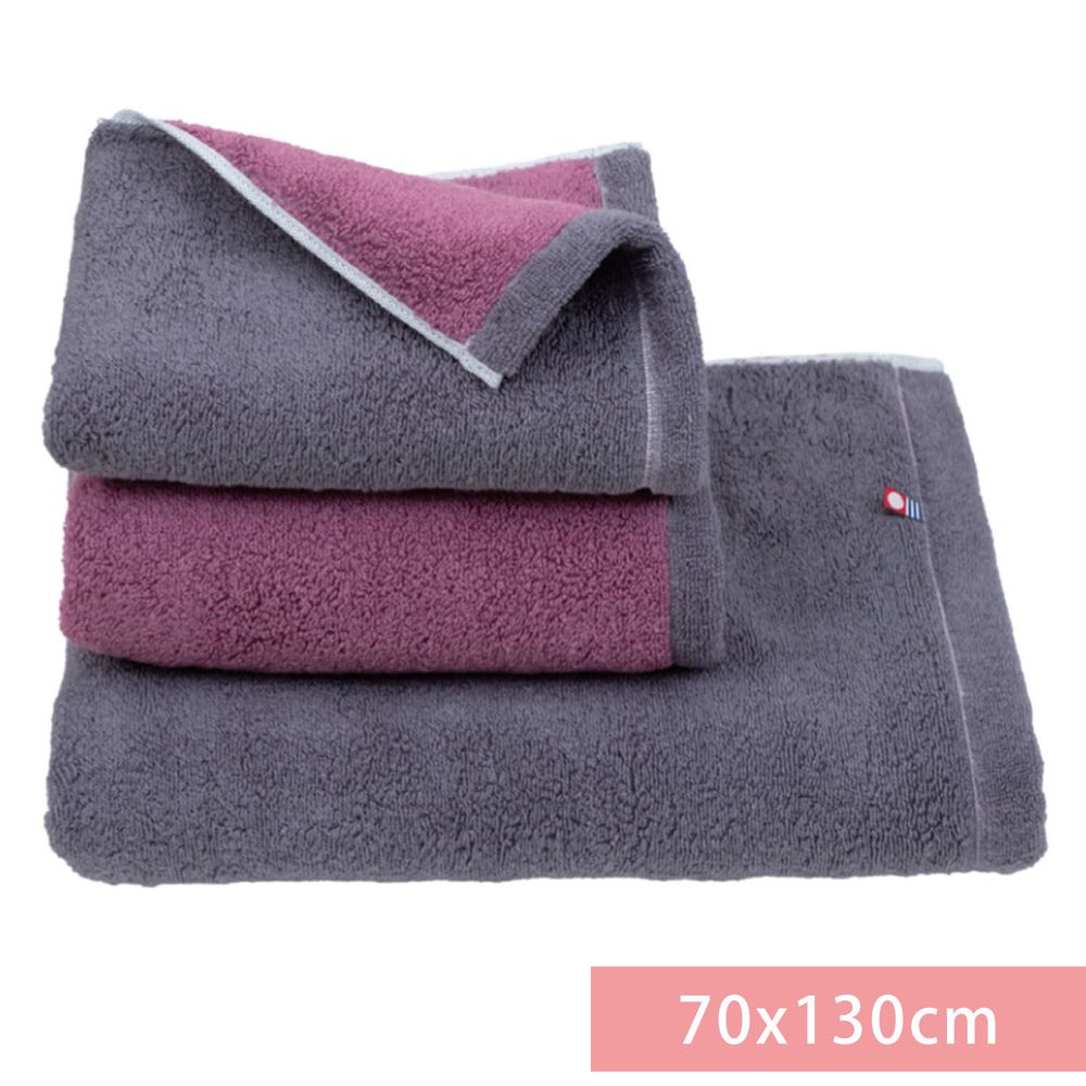 日本代購 - 日本製今治純棉大浴巾-雙面撞色-深灰粉 (70x130cm)