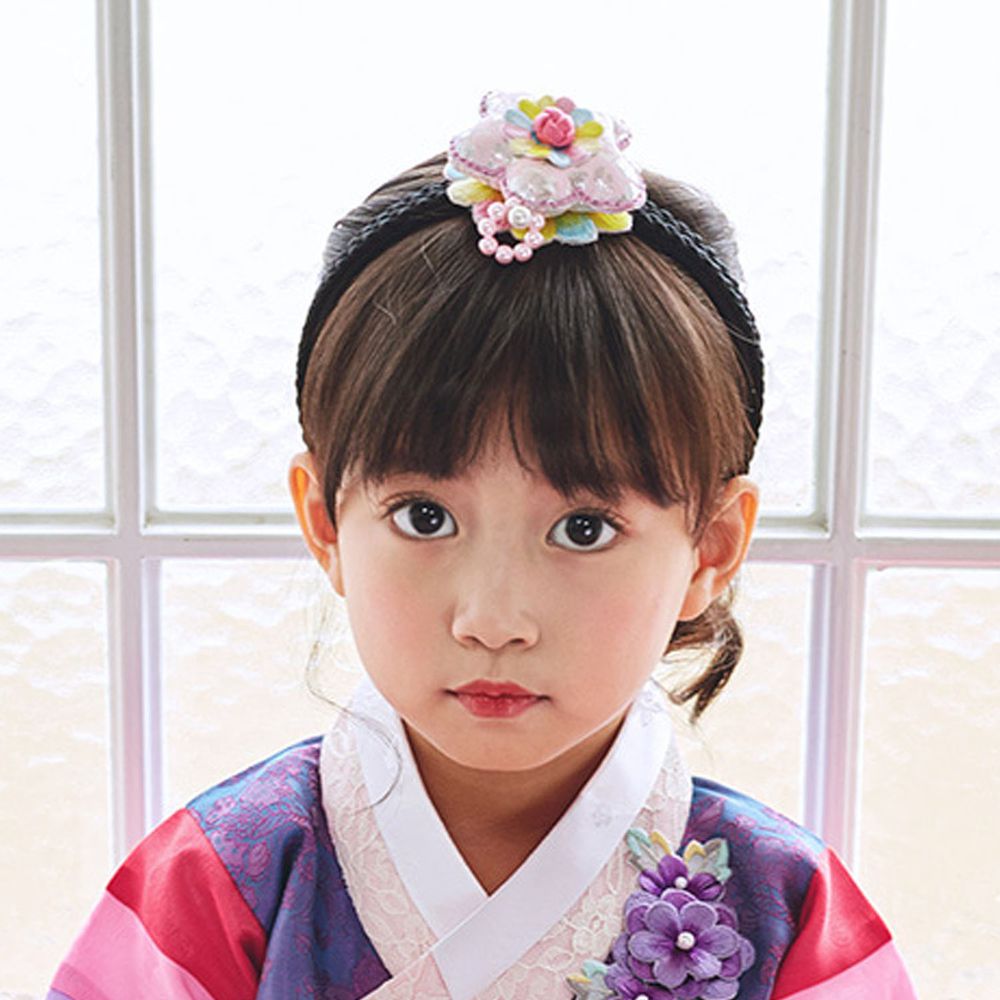 韓國 yedam - 韓服髮飾-刺繡花朵髮箍-粉紅