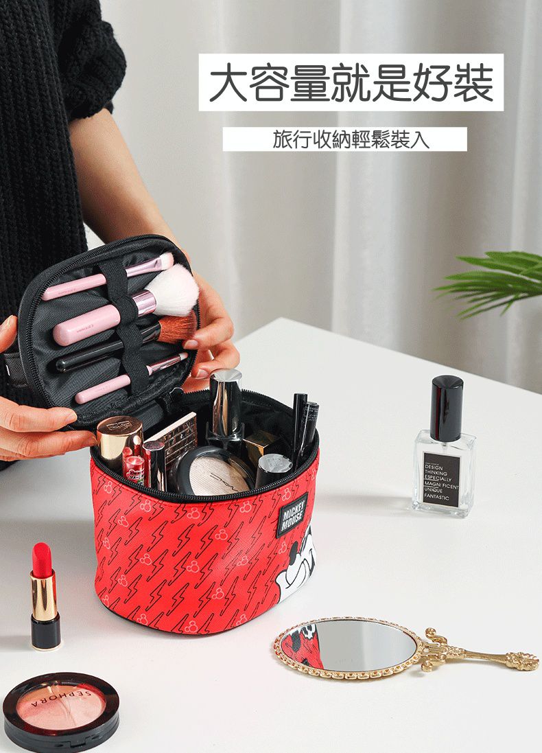 圓桶化妝包-卡通米奇-金色-滿版