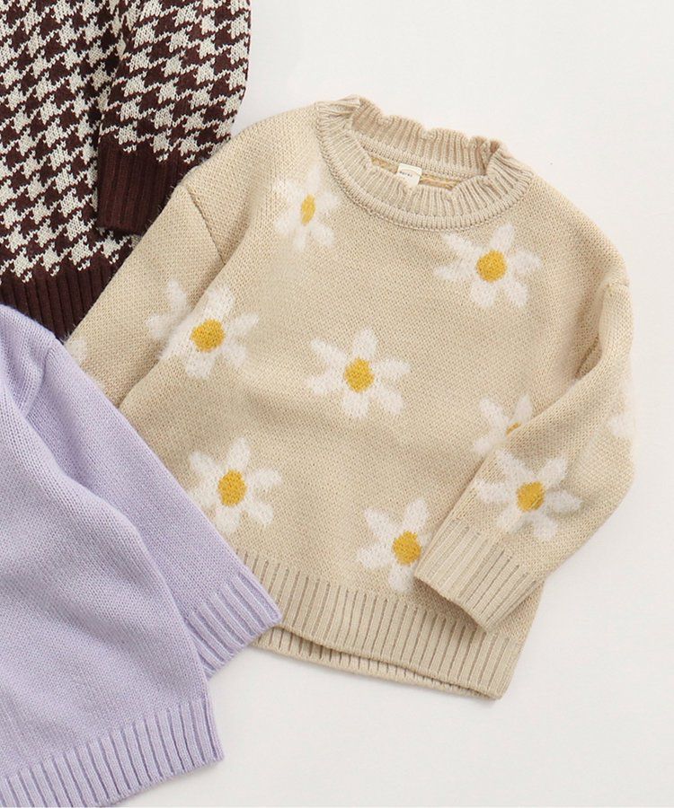 日本 apres les cours - 浪漫設計針織毛衣(可機洗)-小花-卡其