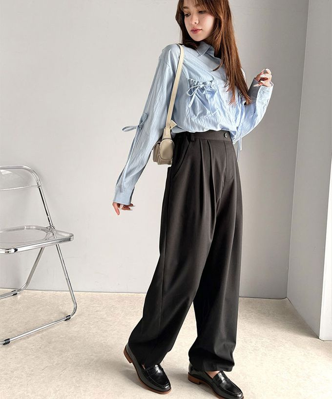 日本 Classical Elf - 時尚摺線俐落感錐形長褲-灰