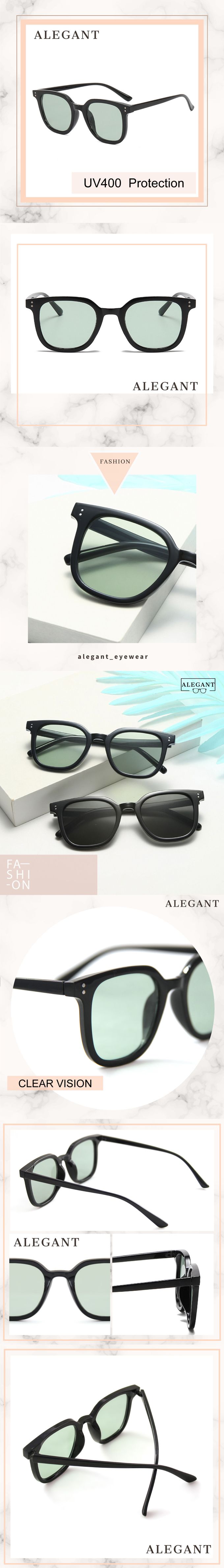 ALEGANT - 晨青綠韓版個性潮流方框墨鏡│UV400太陽眼鏡